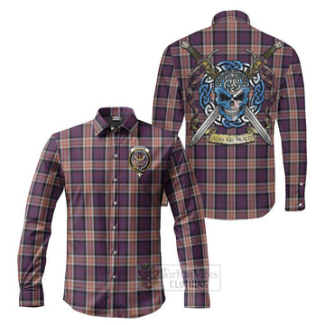 Carnegie Tartan Long Sleeve Button Shirt with Family Crest Celtic Skull Style