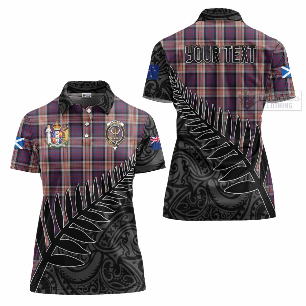 Tartan Vibes Clothing Carnegie Crest Tartan Women's Polo Shirt with New Zealand Silver Fern Half Style