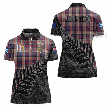 Carnegie Crest Tartan Women's Polo Shirt with New Zealand Silver Fern Half Style