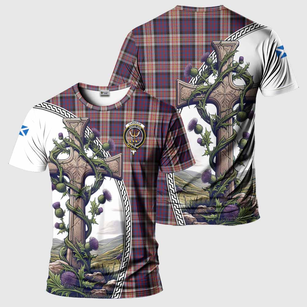 Tartan Vibes Clothing Carnegie Agnew Tartan T-Shirt with Family Crest and St. Andrew's Cross Accented by Thistle Vines