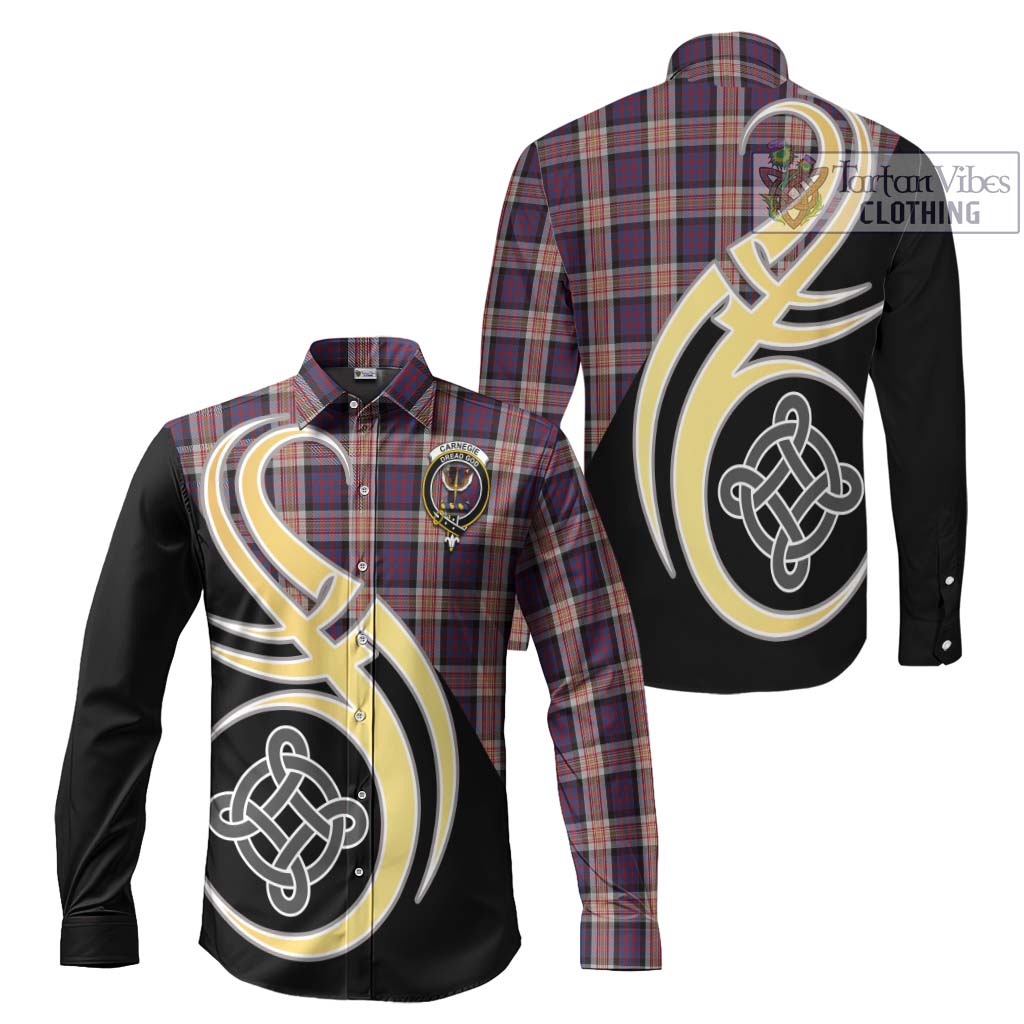 Tartan Vibes Clothing Carnegie Tartan Long Sleeve Button Shirt with Family Crest and Celtic Symbol Style