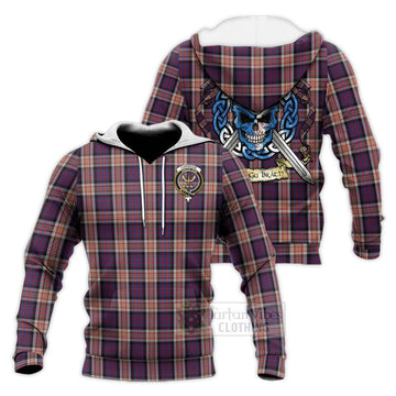 Carnegie Tartan Knitted Hoodie with Family Crest Celtic Skull Style