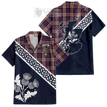 Carnegie Tartan Short Sleeve Button Shirt Featuring Thistle and Scotland Map