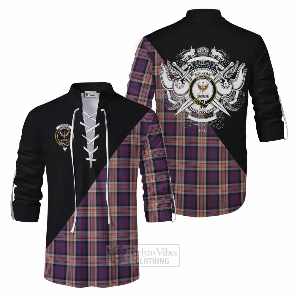 Tartan Vibes Clothing Carnegie Tartan Ghillie Kilt Shirt with Family Crest and Military Logo Style