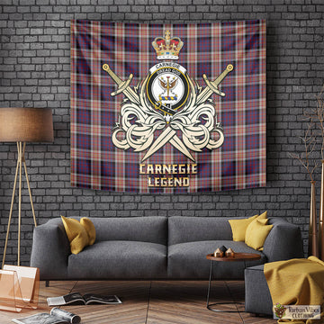Carnegie Tartan Tapestry with Clan Crest and the Golden Sword of Courageous Legacy