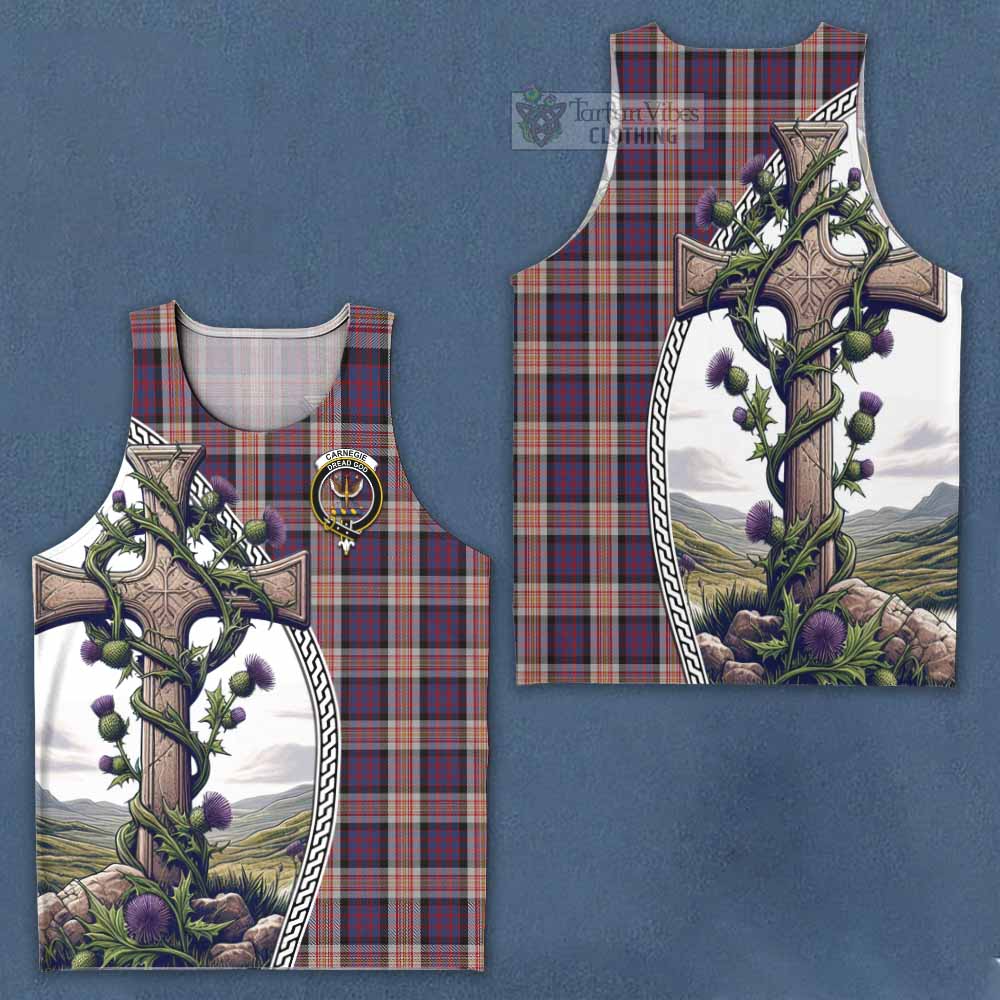 Tartan Vibes Clothing Carnegie Tartan Men's Tank Top with Family Crest and St. Andrew's Cross Accented by Thistle Vines