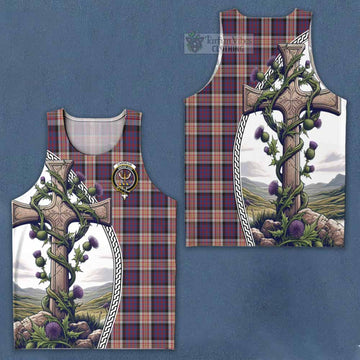 Carnegie Tartan Men's Tank Top with Family Crest and St. Andrew's Cross Accented by Thistle Vines