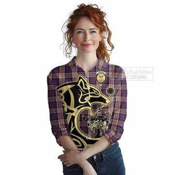 Carnegie Tartan Women's Casual Shirt with Family Crest Celtic Wolf Style