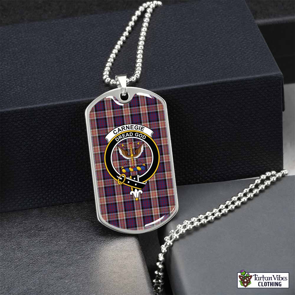 Tartan Vibes Clothing Carnegie Tartan Dog Tag Necklace with Family Crest