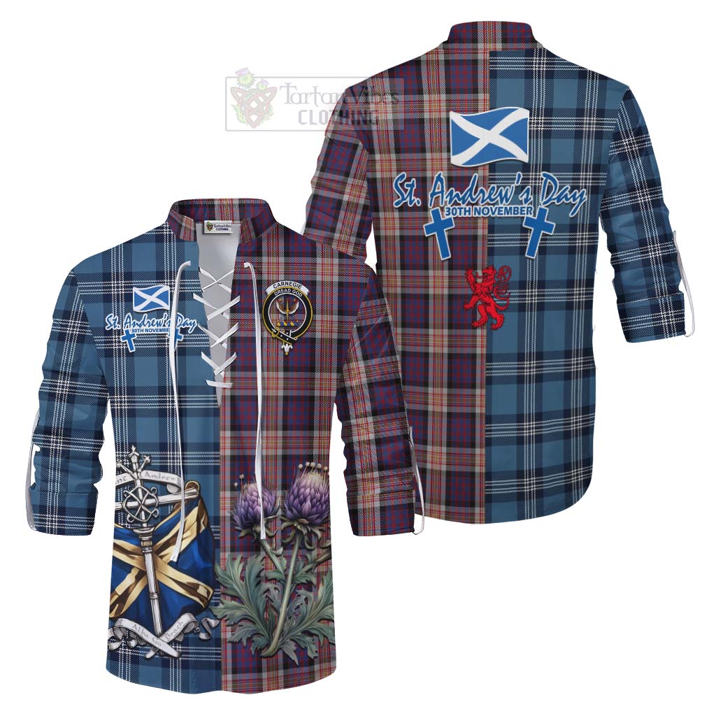 Tartan Vibes Clothing Carnegie Tartan Ghillie Kilt Shirt Happy St. Andrew's Day Half Tartan Style