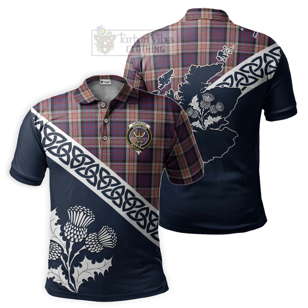 Carnegie Tartan Polo Shirt Featuring Thistle and Scotland Map