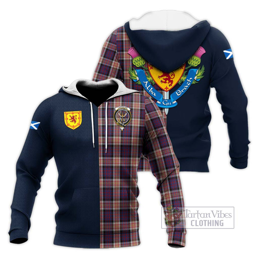 Tartan Vibes Clothing Carnegie Tartan Knitted Hoodie with Scottish Lion Royal Arm Half Style