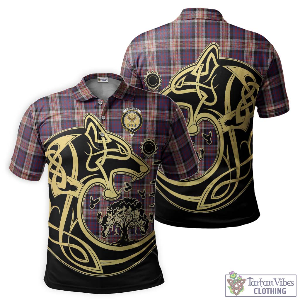 Tartan Vibes Clothing Carnegie Tartan Polo Shirt with Family Crest Celtic Wolf Style