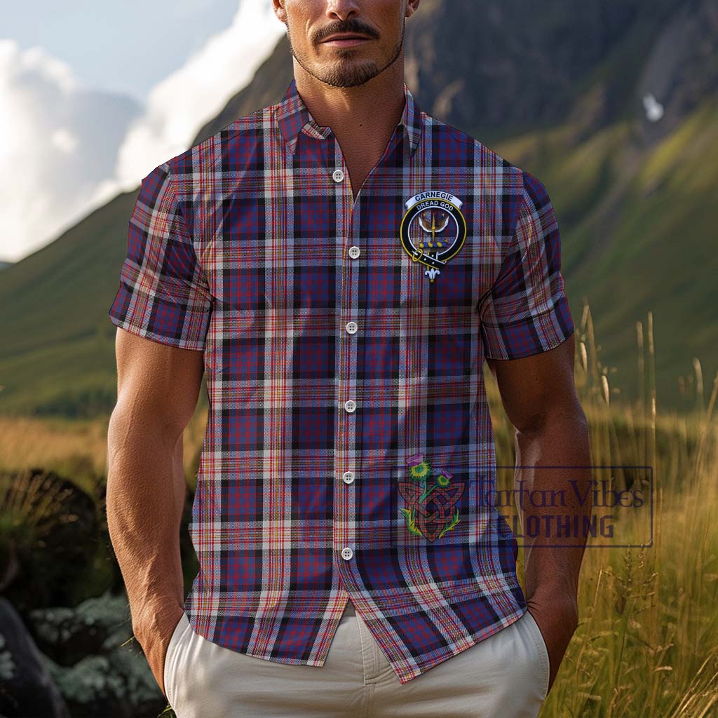 Tartan Vibes Clothing Carnegie Tartan Cotton Hawaiian Shirt with Family Crest