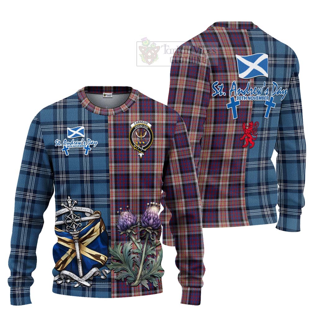 Tartan Vibes Clothing Carnegie Tartan Knitted Sweater Happy St. Andrew's Day Half Tartan Style