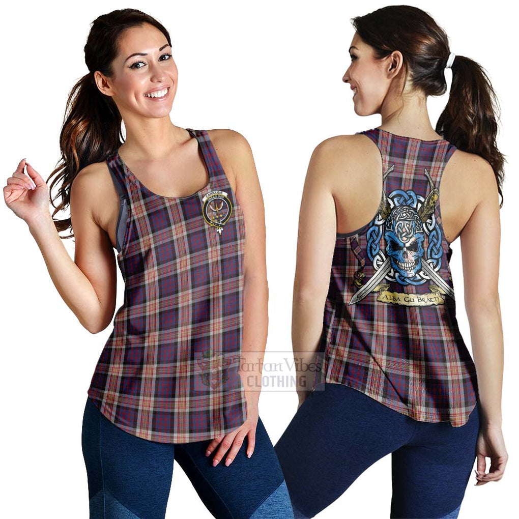 Tartan Vibes Clothing Carnegie Tartan Women's Racerback Tanks with Family Crest Celtic Skull Style