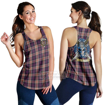 Carnegie Tartan Women's Racerback Tanks with Family Crest Celtic Skull Style