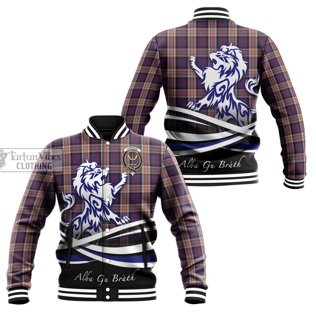 Carnegie Tartan Baseball Jacket with Alba Gu Brath Regal Lion Emblem Unisex - Tartanvibesclothing Shop