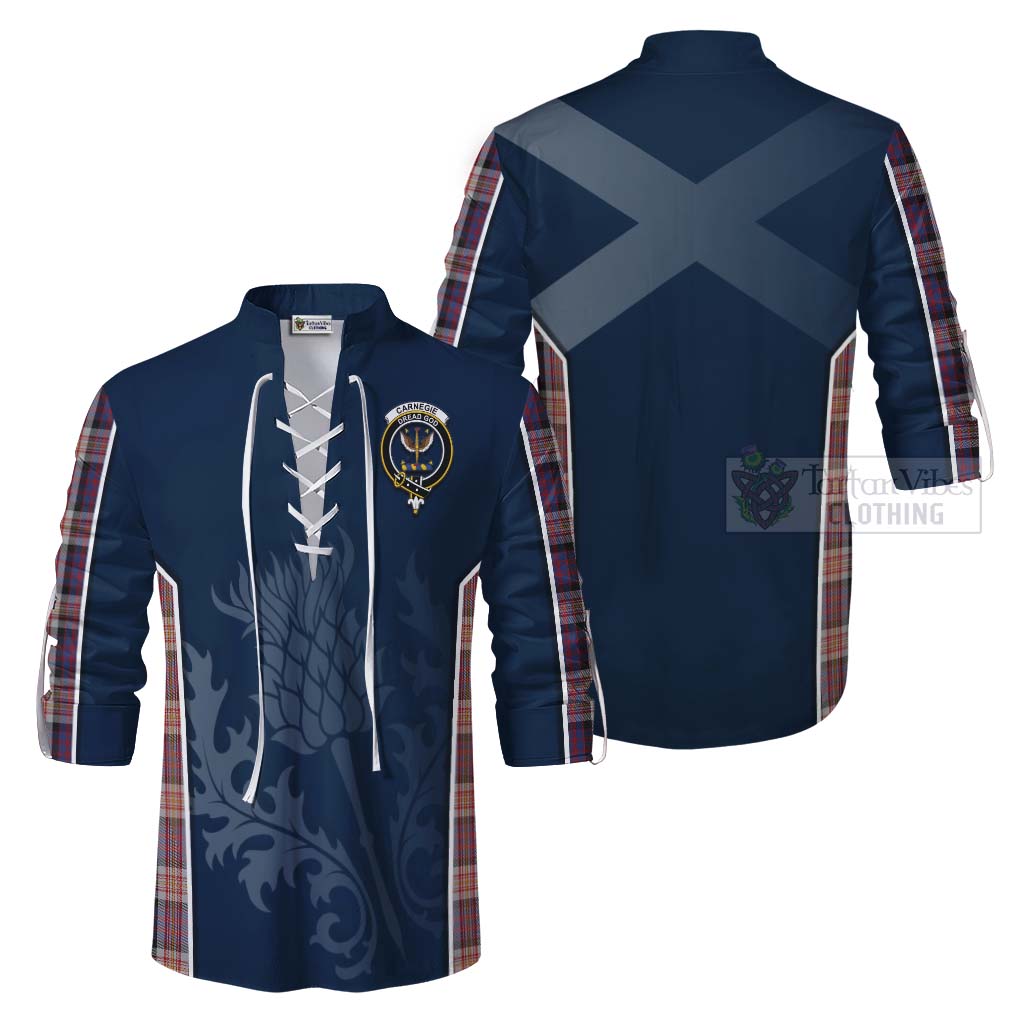 Tartan Vibes Clothing Carnegie Tartan Ghillie Kilt Shirt with Family Crest and Scottish Thistle Vibes Sport Style