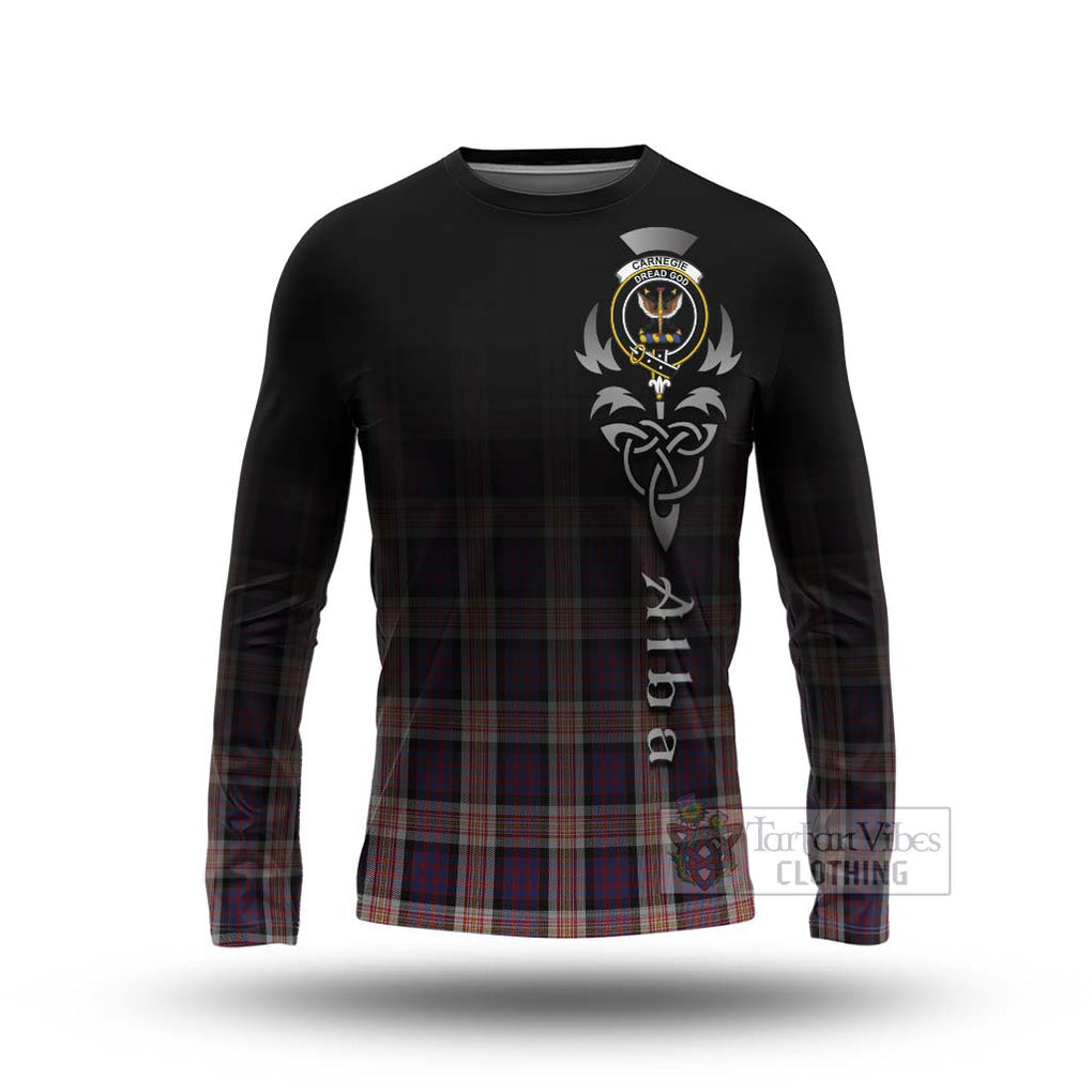 Tartan Vibes Clothing Carnegie Tartan Long Sleeve T-Shirt Featuring Alba Gu Brath Family Crest Celtic Inspired