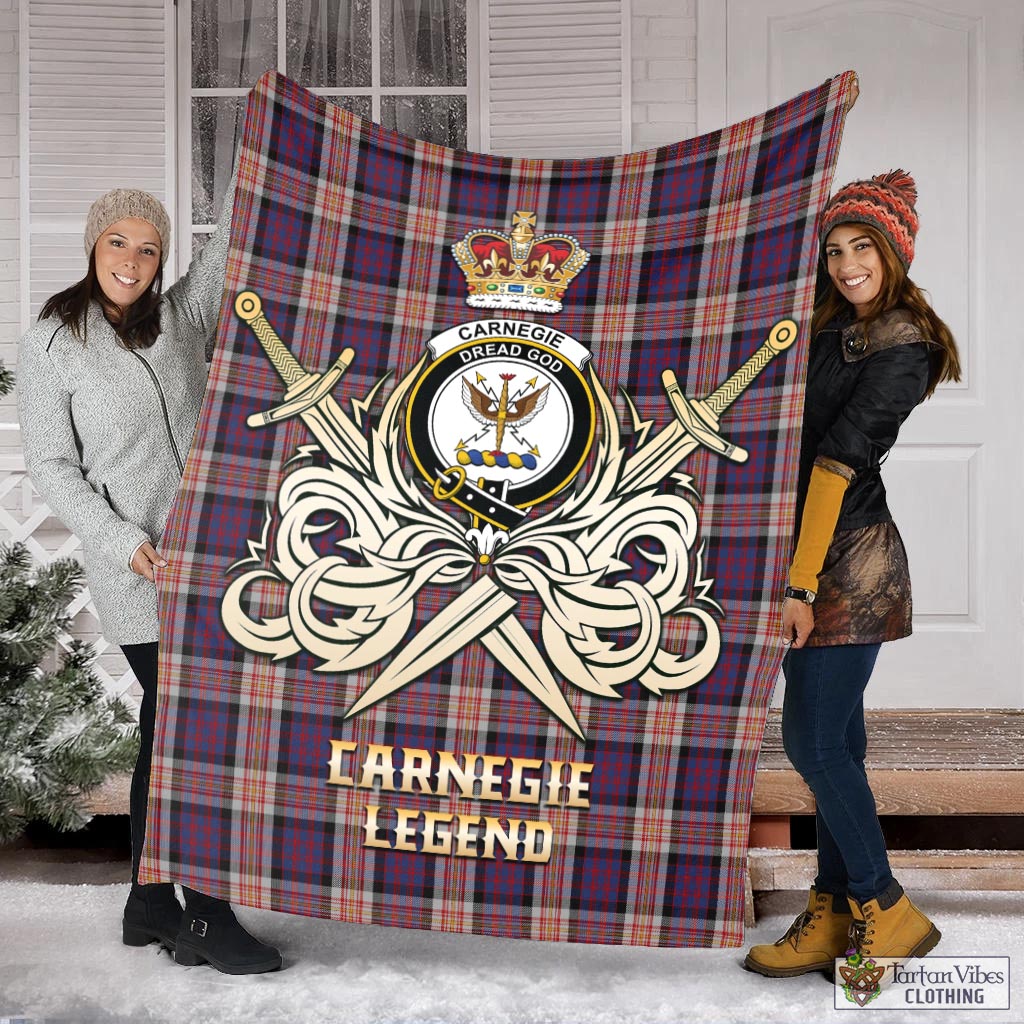 Tartan Vibes Clothing Carnegie Tartan Blanket with Clan Crest and the Golden Sword of Courageous Legacy