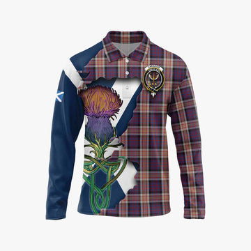 Carnegie Tartan Family Crest Long Sleeve Polo Shirt Scottish Thistle Celtic Inspired Unisex - Tartan Vibes Clothing