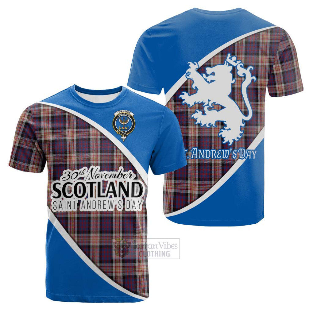 Tartan Vibes Clothing Carnegie Family Crest Tartan Cotton T-shirt Celebrate Saint Andrew's Day in Style