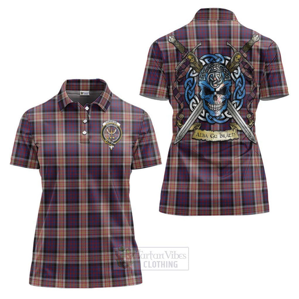 Tartan Vibes Clothing Carnegie Tartan Women's Polo Shirt with Family Crest Celtic Skull Style