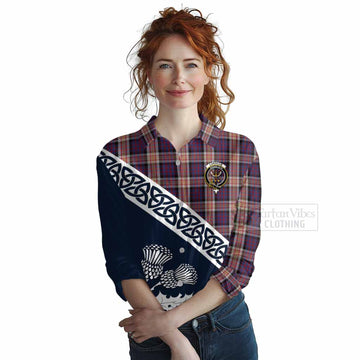 Carnegie Tartan Women's Casual Shirt Featuring Thistle and Scotland Map