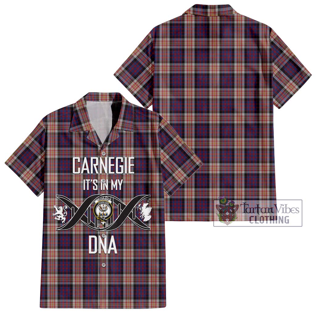 Tartan Vibes Clothing Carnegie Tartan Short Sleeve Button Shirt with Family Crest DNA In Me Style