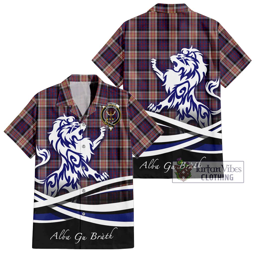 Tartan Vibes Clothing Carnegie Tartan Short Sleeve Button Shirt with Alba Gu Brath Regal Lion Emblem