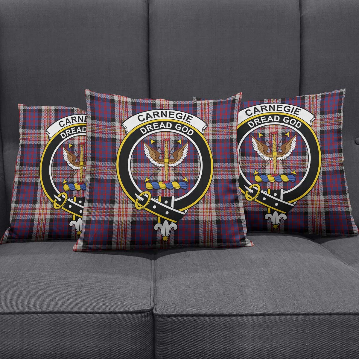 Carnegie Tartan Pillow Cover with Family Crest Square Pillow Cover - Tartanvibesclothing
