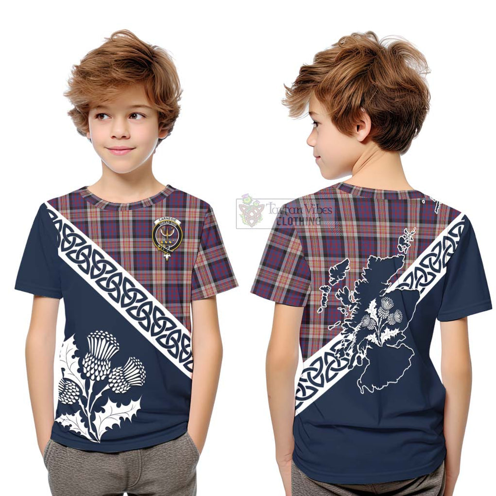 Tartan Vibes Clothing Carnegie Tartan Kid T-Shirt Featuring Thistle and Scotland Map