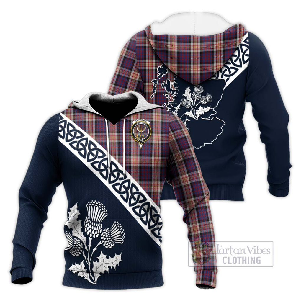 Tartan Vibes Clothing Carnegie Tartan Knitted Hoodie Featuring Thistle and Scotland Map