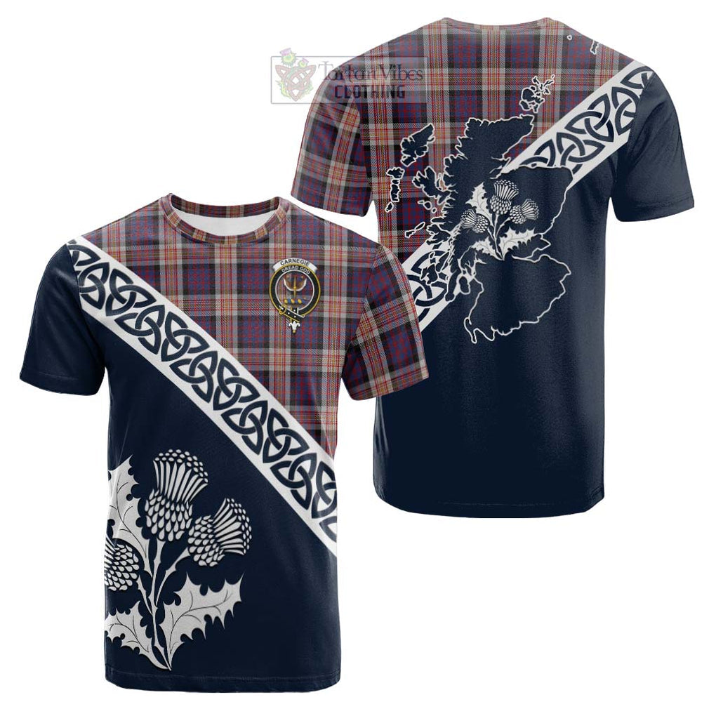 Tartan Vibes Clothing Carnegie Tartan Cotton T-shirt Featuring Thistle and Scotland Map