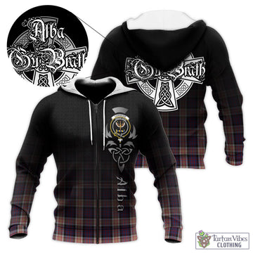 Carnegie Tartan Knitted Hoodie Featuring Alba Gu Brath Family Crest Celtic Inspired