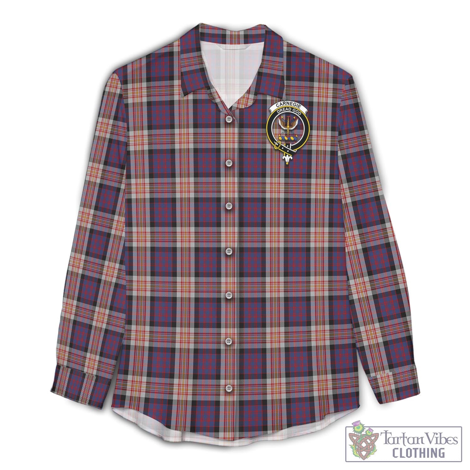 Tartan Vibes Clothing Carnegie Tartan Womens Casual Shirt with Family Crest