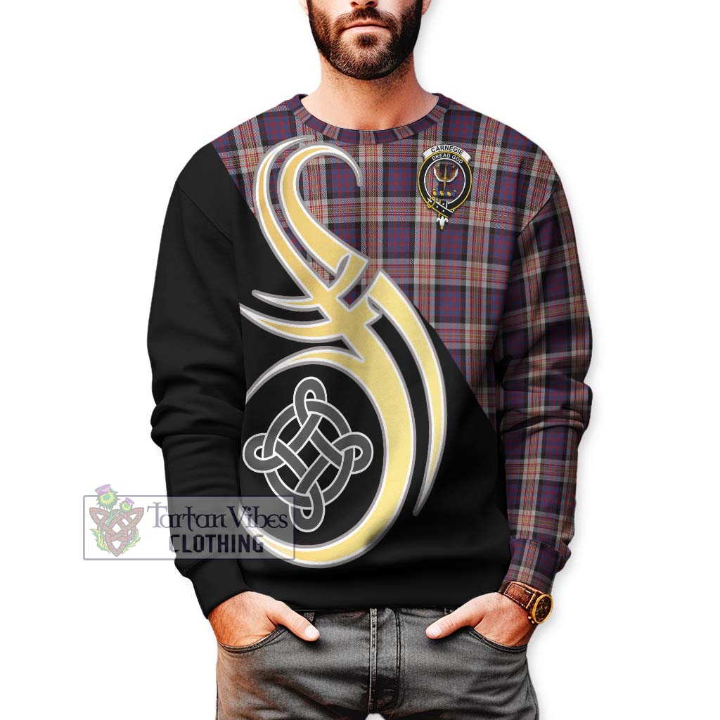 Tartan Vibes Clothing Carnegie Tartan Sweatshirt with Family Crest and Celtic Symbol Style