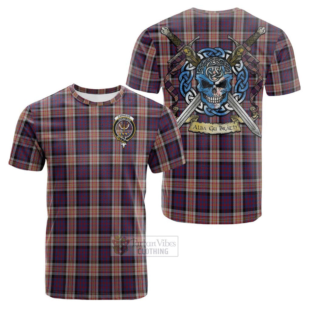 Tartan Vibes Clothing Carnegie Tartan Cotton T-shirt with Family Crest Celtic Skull Style