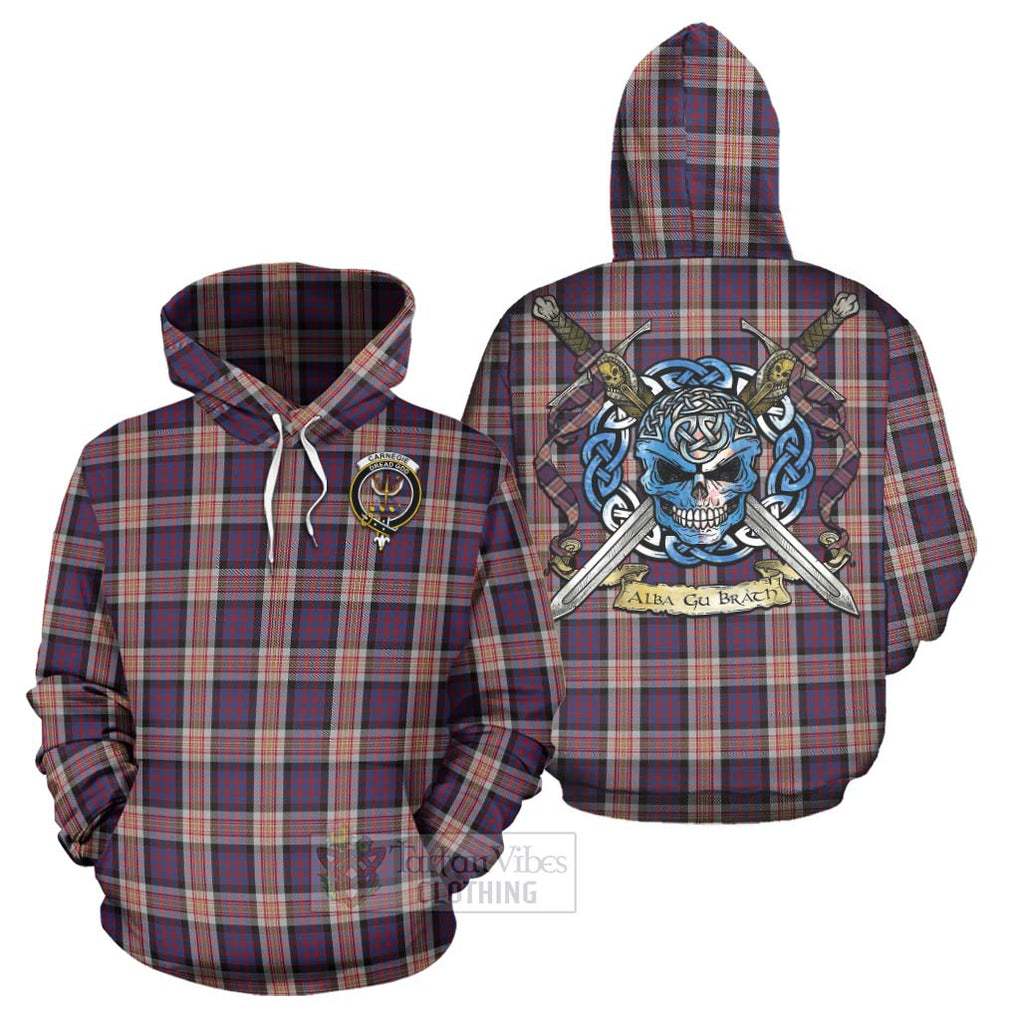 Tartan Vibes Clothing Carnegie Tartan Hoodie with Family Crest Celtic Skull Style