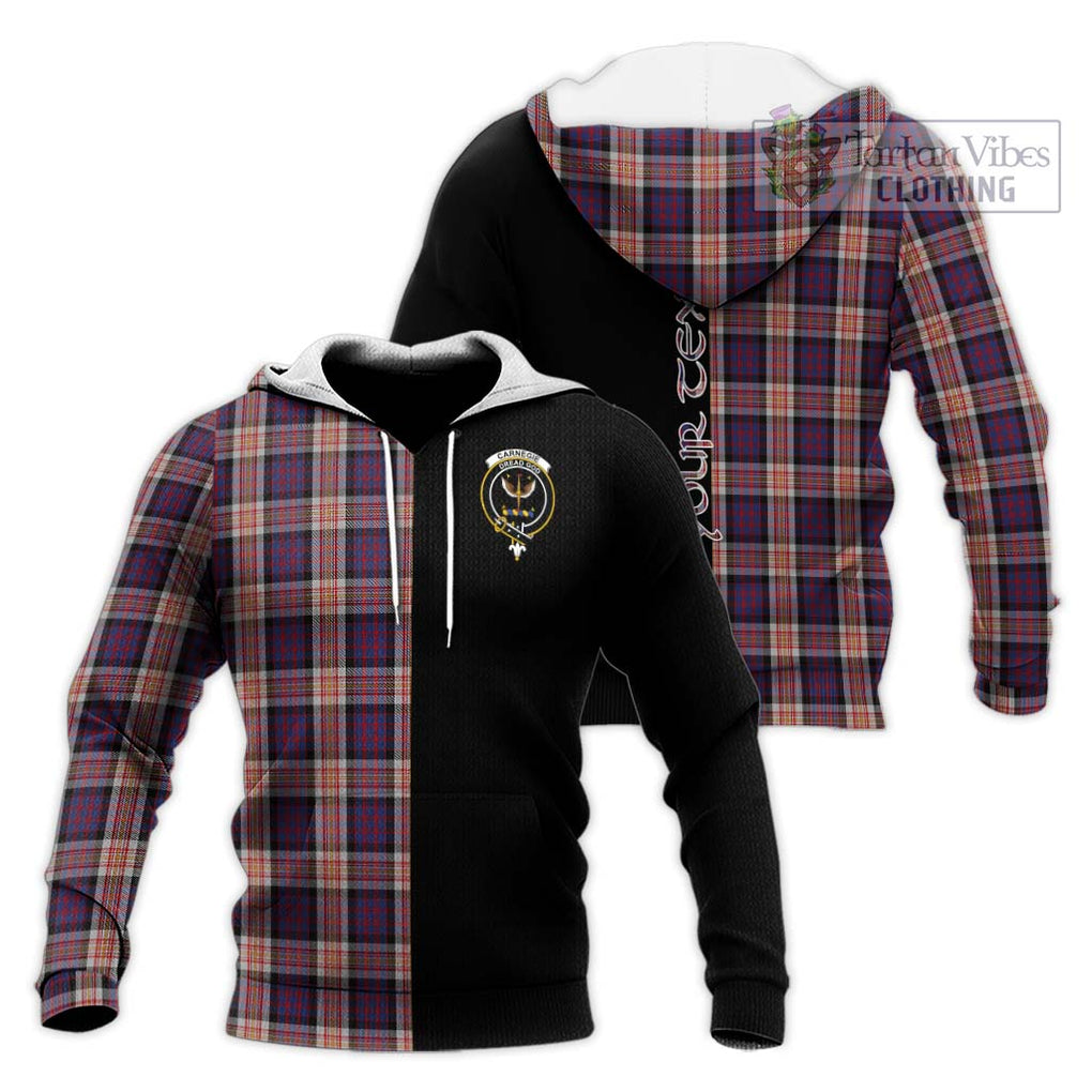 Carnegie Tartan Knitted Hoodie with Family Crest and Half Of Me Style Unisex Knitted Pullover Hoodie - Tartanvibesclothing Shop