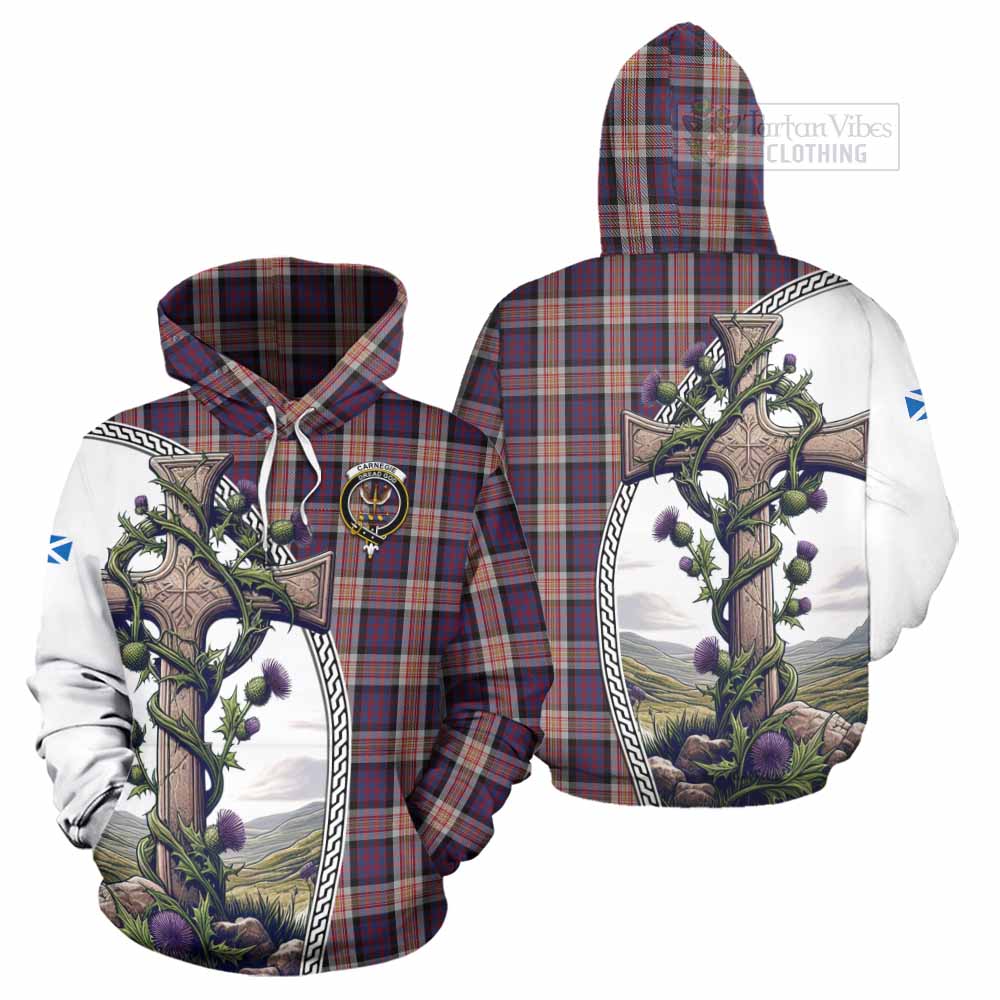 Tartan Vibes Clothing Carnegie Tartan Hoodie with Family Crest and St. Andrew's Cross Accented by Thistle Vines