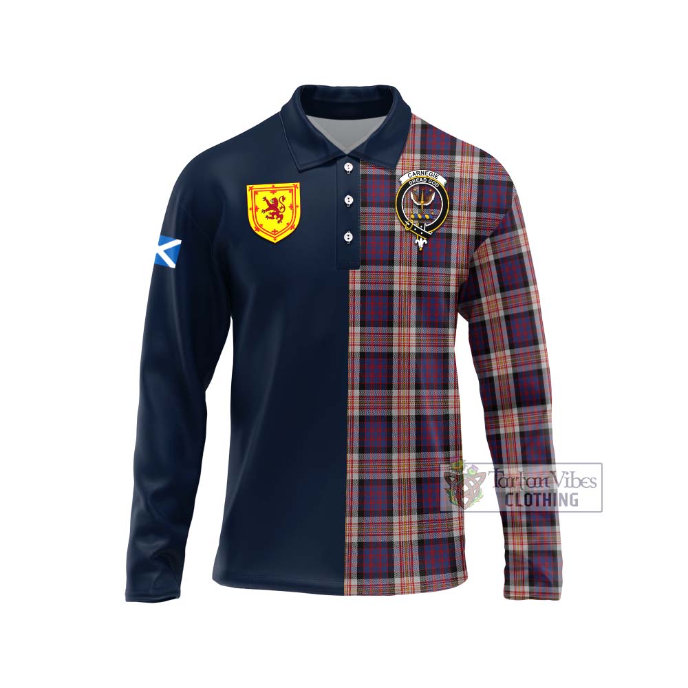 Tartan Vibes Clothing Carnegie Tartan Long Sleeve Polo Shirt with Scottish Lion Royal Arm Half Style