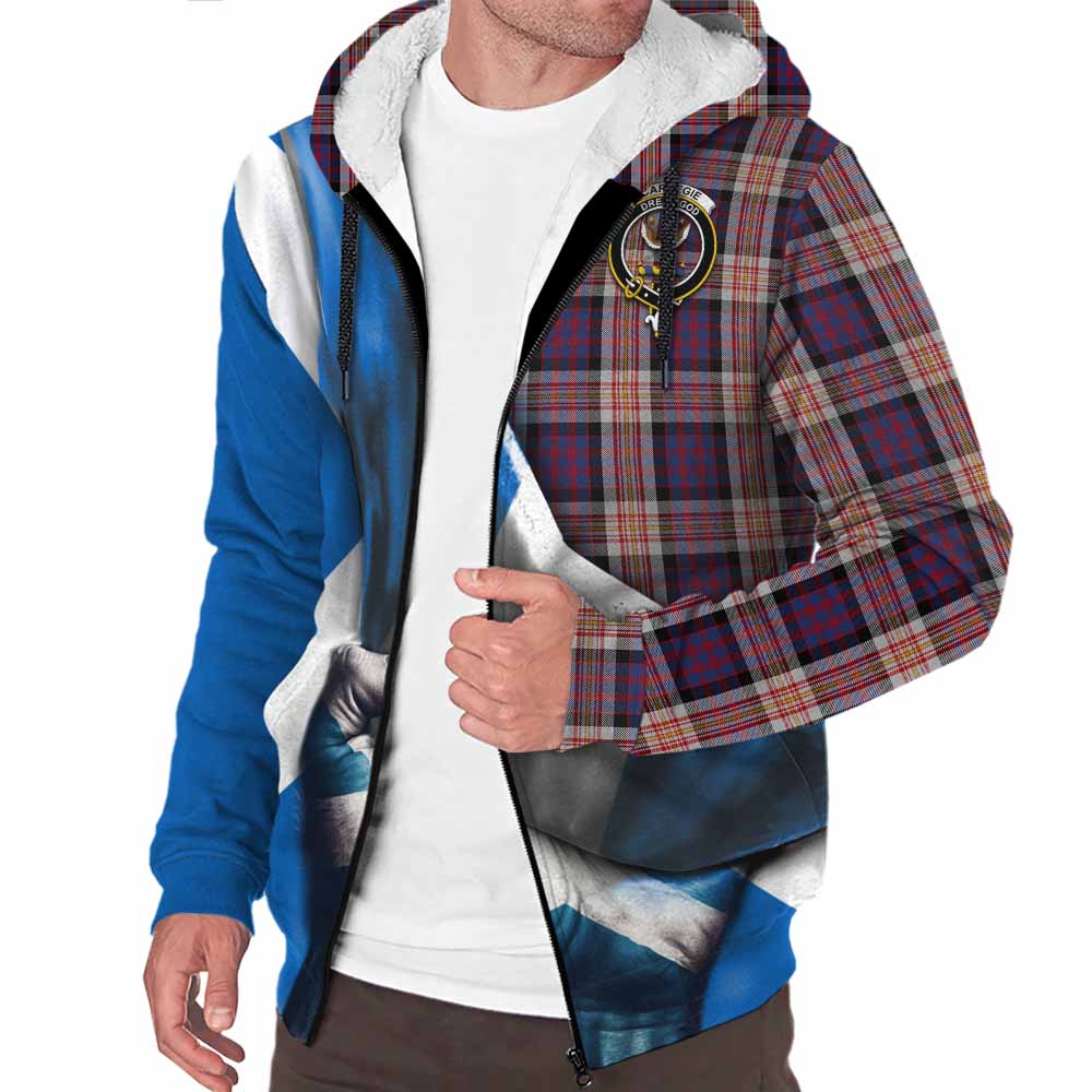 Tartan Vibes Clothing Carnegie Tartan Sherpa Hoodie with Family Crest Scotland Patriotic Style