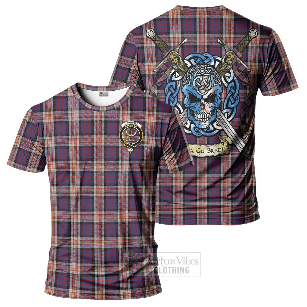 Tartan Vibes Clothing Carnegie Tartan T-Shirt with Family Crest Celtic Skull Style