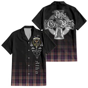 Carnegie Tartan Short Sleeve Button Up Shirt Featuring Alba Gu Brath Family Crest Celtic Inspired