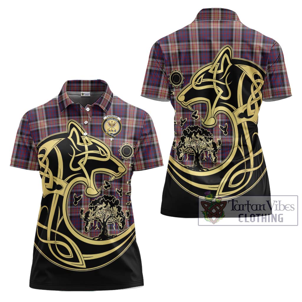 Tartan Vibes Clothing Carnegie Tartan Women's Polo Shirt with Family Crest Celtic Wolf Style