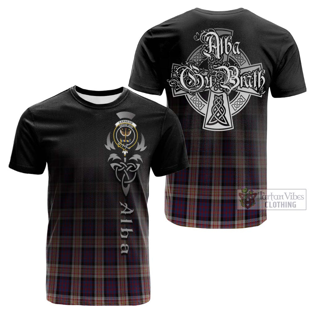 Tartan Vibes Clothing Carnegie Tartan Cotton T-shirt Featuring Alba Gu Brath Family Crest Celtic Inspired