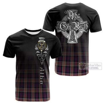 Carnegie Tartan Cotton T-shirt Featuring Alba Gu Brath Family Crest Celtic Inspired