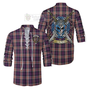 Carnegie Tartan Ghillie Kilt Shirt with Family Crest Celtic Skull Style